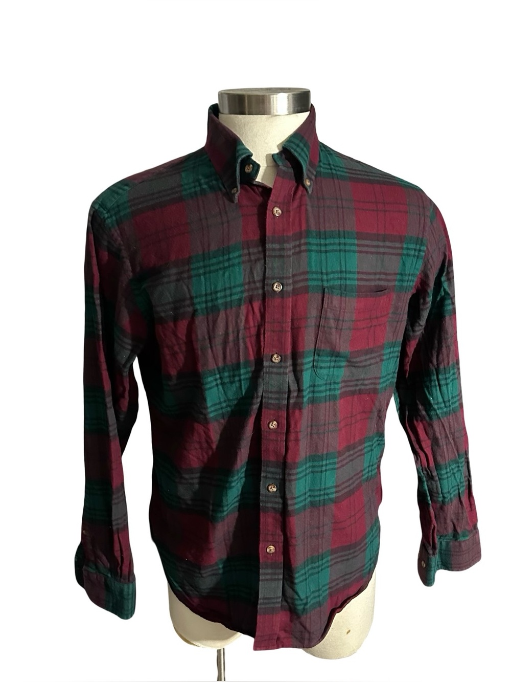 Brooks Brothers Regent Fit Maroon Green Plaid Flannel Shirt Mens Sz L 100144387